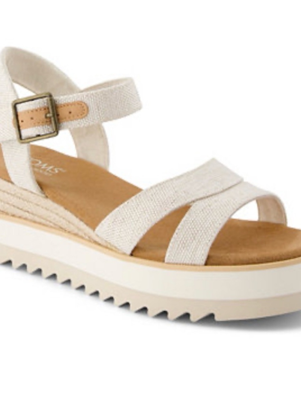 Toms Cream Canvas Platform Sandals with Ankle Strap